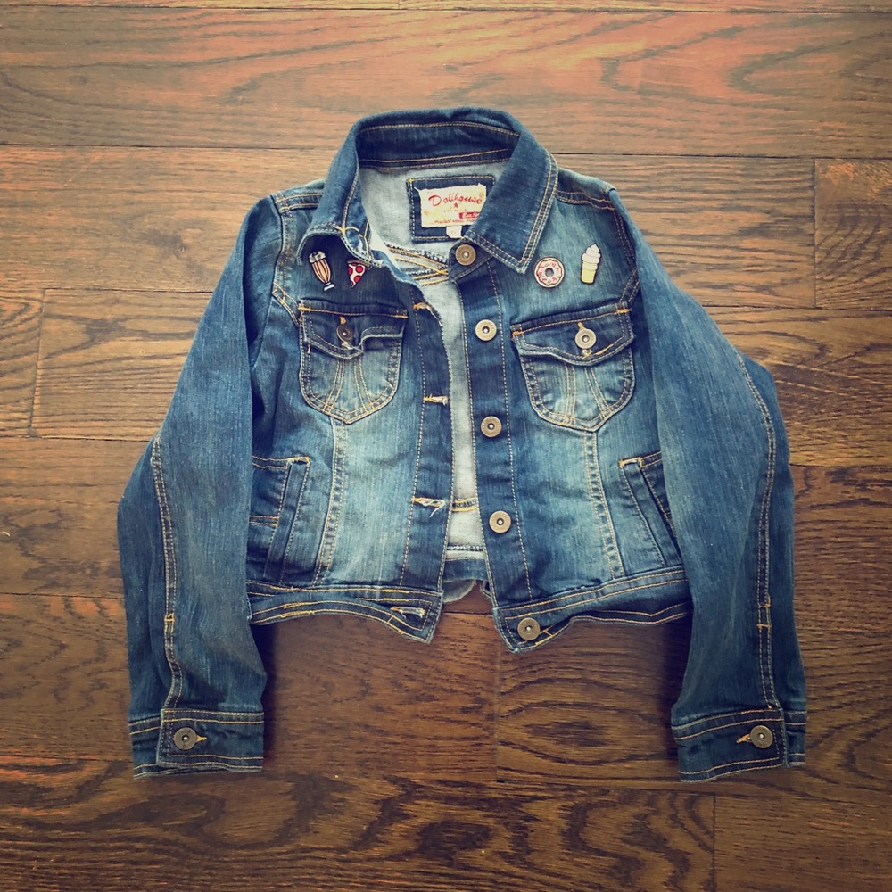 Girls ruffle denim jacket with cute patches